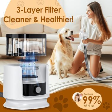 Rywell Професійна машинка для стрижки собак 4L з пилососом, 13000 Pa, 6 насадок для грумінгу, щітка для собак, пилосос для собак з щіткою, тиха