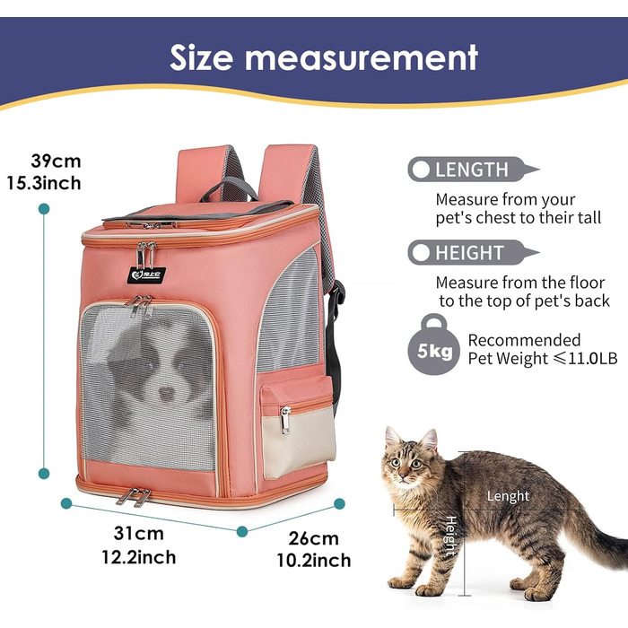 PETCUTE Рюкзак для собак і котів, дихаючий, з виймальною підстилкою, прозоре вікно, складний, з безпечною лінією, для подорожей, Малахітовий+Білий (Рожевий)