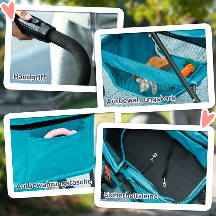 Складний ящик для собак PawHut 3 в 1 Dog Buggy Foldable Dog Box, складна транспортна сумка з підстаканником, Dog Buggy, Котяча коляска з колесами 360° Cat Buggy для міні собак до 4 кг, бірюзовий | Аосом
