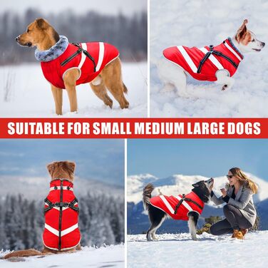 Водонепроникні куртки для собак, зимові теплі куртки для собак, одяг для домашніх тварин з відбиваючими елементами, куртки для собак у холодну погоду, затишні костюми від снігу, куртки та жилети для маленьких, середніх та великих собак (Червоний, 6XL)