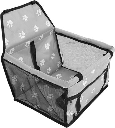 Переноска для тварин з принтом лапок, складана переноска для собак з тканини, миється, з ременями безпеки та підпоркою - Комфортна та безпечна для авто та подорожей (сіра підпорка з принтом лапок)