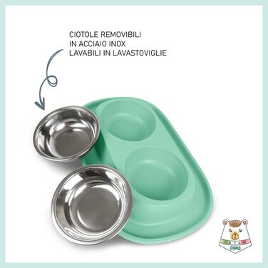 Миска для кота Patam Doppel з нержавіючої сталі з антиковзною підкладкою, італійського виробництва, Jerry Grün