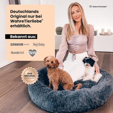Оригінальне кругле собаче ліжко-донат Wahre Tierliebe, флісове, темно-сіре, 50 см, пране, для малих, середніх і великих собак