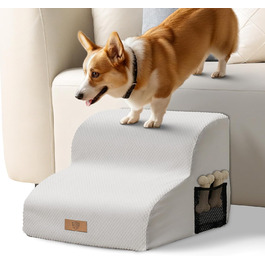 Сходинка для собак Eukue з 5 ступенів, складана, для маленьких та великих собак, з антиковзким покриттям, для ліжка, дивану (біла)