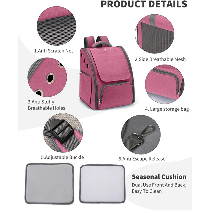 PETCUTE Рюкзак для собак та котів, дихаючий, складний, для подорожей, червоний