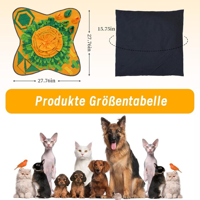 Килимок-нюхалка для собак HDOELGP, 70x70 см, оранжевий. Інтерактивна іграшка для собак, розвиває інстинкт пошуку їжі, легко миється. Підходить для малих та великих собак.