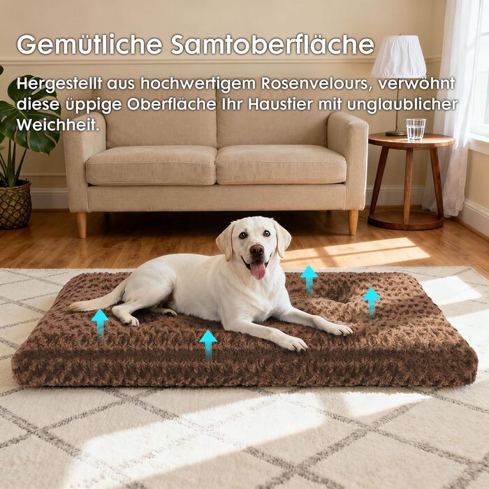 Килимок для собак Homaxy великих порід, ортопедичний, м'який, миючий, з антиковзним покриттям, 74x54x7 см, коричневий