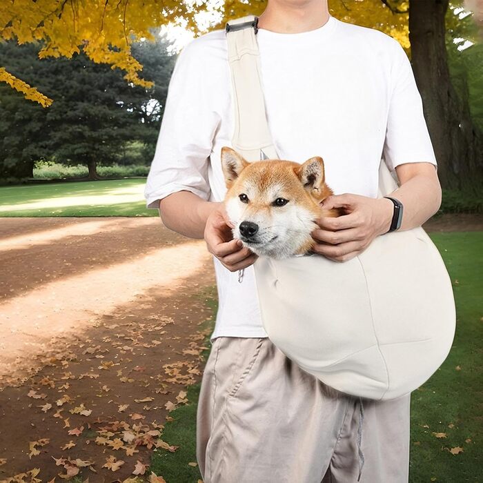 Сумка-переноска для собак, переноска для цуценят, регульовані ремені через плече та груди, легка переноска для тварин у подорожах, на прогулянках та до ветеринара, бежева