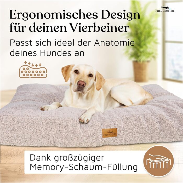 Ортопедична подушка для собак Freudentier - для маленьких, середніх та великих собак, 100x70 см, Greige, з сертифікацією Oeko-Tex, миється, антиковзаюча, лежанка/кошик для собак