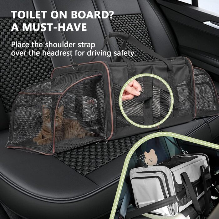 Транспортна переноска для котів на 2 котів, чорна, розширювана, до 15,9 кг. Ідеально для подорожей, кемпінгу та піших прогулянок