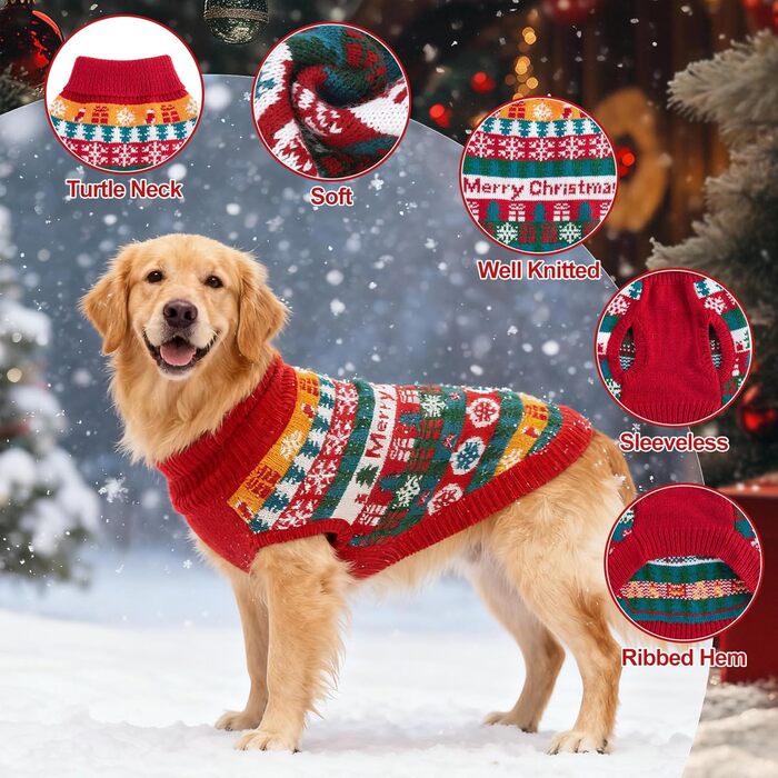Пуловер для собак EXPAWLORER на Новий рік: теплий, модний, для маленьких, середніх та великих собак, XL X-Large