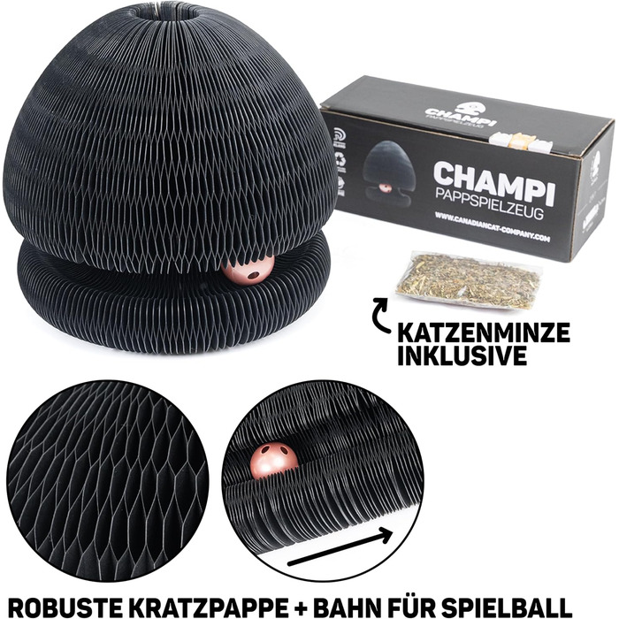 Іграшка для котів CanadianCat Kratzspielzeug: когтеточка з ігровими кульками, чорна, 27,5 x 28 см