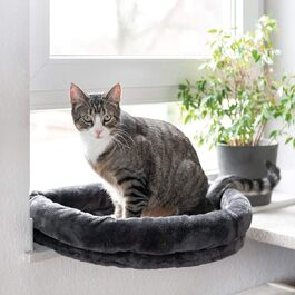 Лежак для котів на підвіконня CanadianCat Company LOVESEAT, підвісний, м'яка оббивка, 55x47x7 см, антрацит
