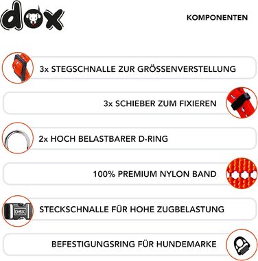 Шлейка для собак DDOXX Nylon Step-In, світловідбиваюча, регульована, анти-вислизання | для маленьких та великих собак, котів, цуценят | для авто | помаранчевий, розмір M