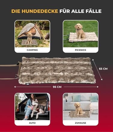 Водонепроникна лежанка-декка для собак HS-Hundebett M 65x95 см, прана, для дому і подорожей, 3 см наповнення, тауп, вироблено в Німеччині