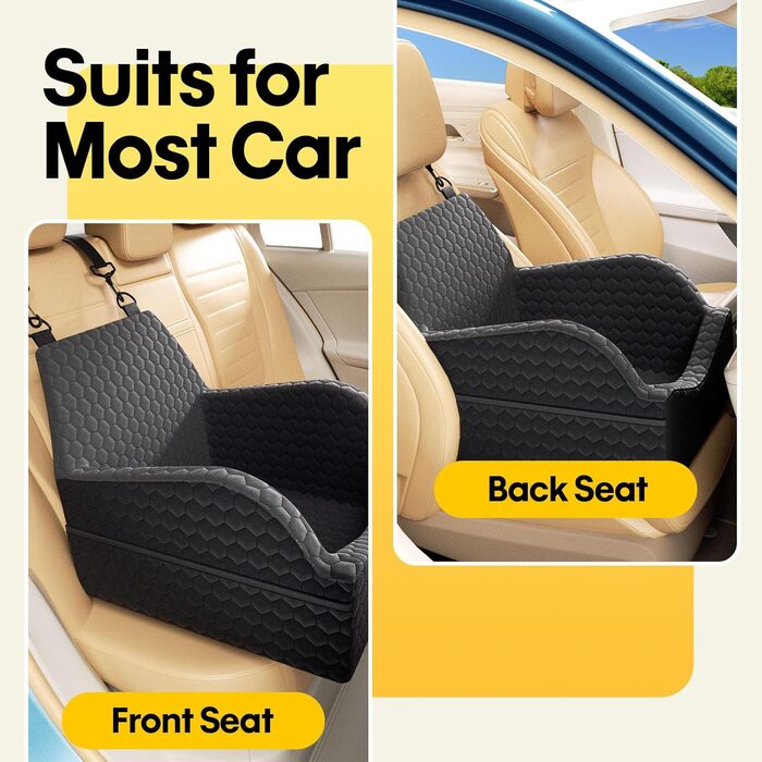 Автокрісло для собак UNICITII: безпечне та зручне автоліжко для собак малого та середнього розміру (до 13.6 кг), чорного кольору.