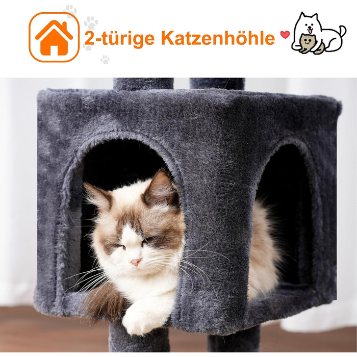 Котячий будиночок Heybly HCT006SW: високий кігтетопор 100 см з платформою, гамаком та іграшками