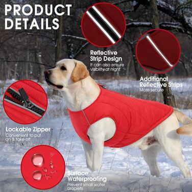 Водонепроникна куртка для собак - тепла зимова куртка з блискавкою для малих, середніх та великих собак. Червоний колір, розмір S