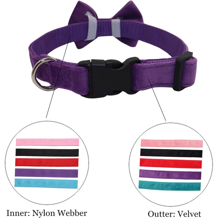 Нашийник для собак з краваткою WDPAWS, м'який велюр, швидка застібка, великі собаки (фіолетовий, L)