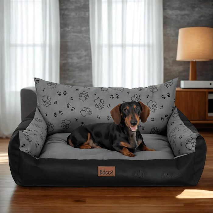 Ліжко для собак - м'яке ліжко-корзина для собак, котів, маленьких, середніх та великих собак - 63x48 см, графіт з лапами