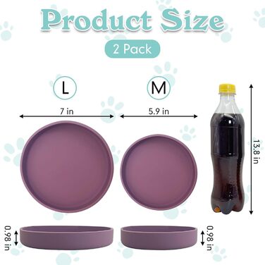 Набір мисок для котячого корму Apatal з силікону, 15 см, набір з 2 мисок, для сухого та вологого корму, фіолетовий колір