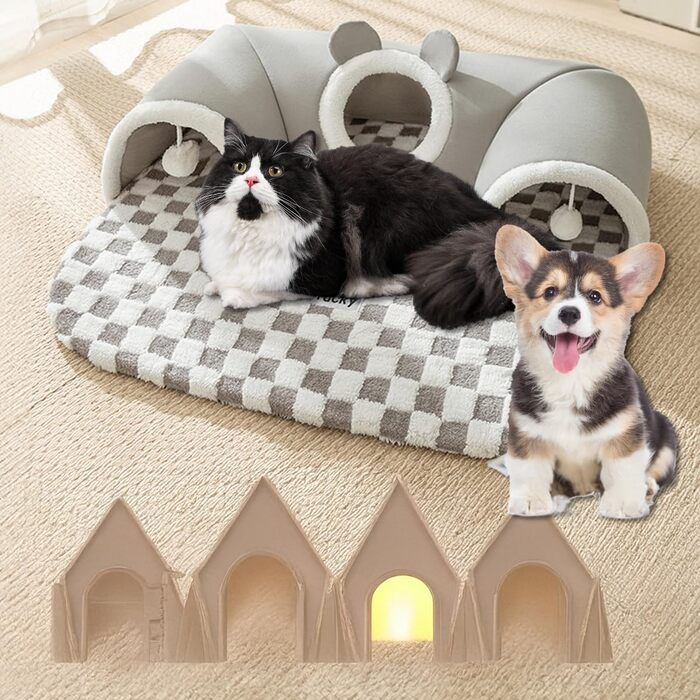 Туннель для котів Origintek, іграшка-будиночок з плюшу, XL 85x70 см, сірий