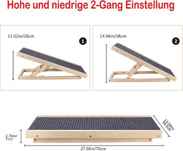 Сходинки для собак, складані, для дивана, авто та ліжка. Дерев'яна рампа для собак, регульована висота 30/40/50/60 см, з антиковзким килимком (70х35х30/40 см)