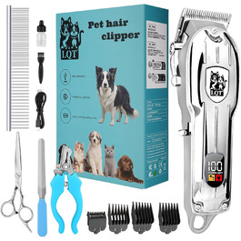 Машинка для стрижки собак, акумуляторна бездротова тиха, підходить для котів та інших домашніх тварин (срібна)