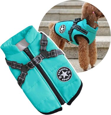 Тепла куртка для собак з повдком, спортивна жилетка для собак, зимовий одяг для котів, цуценят та маленьких собак, блакитний S (1.3-2.6 кг) Aqua