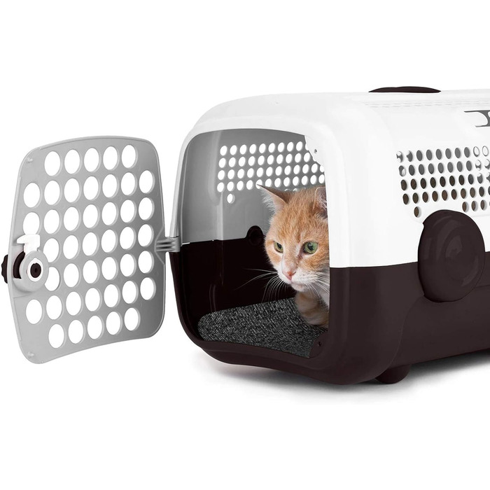 Транспортний бокс для собак та котів UNITED PETS A.U.T.O., міцний, виготовлений в Італії, зелений/бежевий, з гігієнічним килимком, 51 x 37 x 33 см