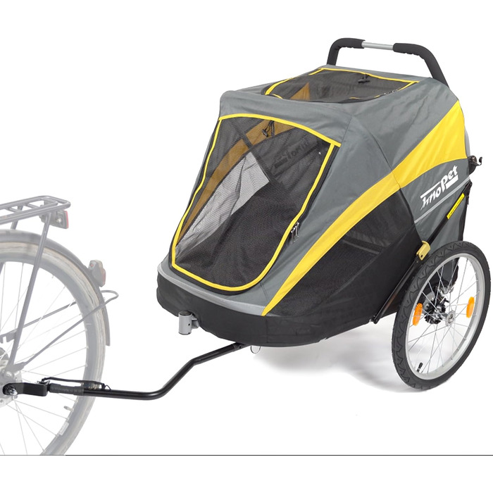 Візок для собак Innopet Hercules 2-в-1 (також велосипедний причіп) жовто-сірий - до 50 кг, з перетворювачем та дощовим покривом, внутрішні повідки, повітряні колеса 45 см