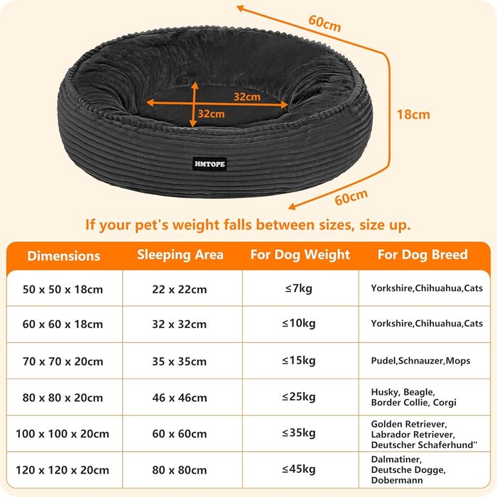 Кругле ліжко для собак та котів, зручне та миється, Ø 60 см, темно-сірий кошик для собак, ліжко-подушка, 60x60x18 см