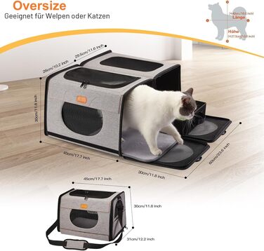 Переноска для котів Katzenbox велика, складна, для подорожей - 2-в-1 з лотком та м'яким кагатом