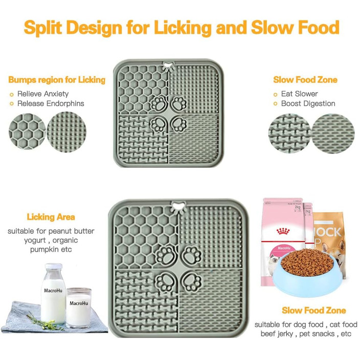 Килимок для повільного годування собак та котів, силіконовий, сірий - Slow Feeder для тварин