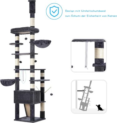 Котячий будиночок Hey-brother Kratzbaum: регульований котячий комплекс 250-280 см, до стелі, для великих котів, з гніздом, сірий (0MPJ091W)