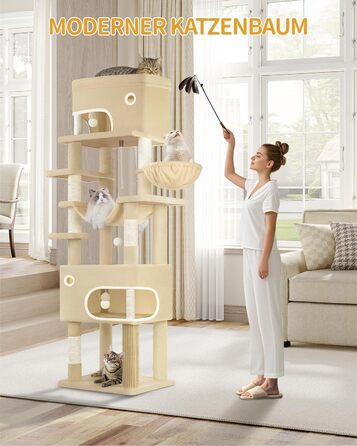 Драбина-кіготь для котів Hzuaneri MS17818SG, 178 см, XXL (60x50x203 см), бежева