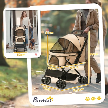 Дитячий візок для собак (buggy), складаний, 1 кошик, 2 гальма, з ременем безпеки, світло-коричневий