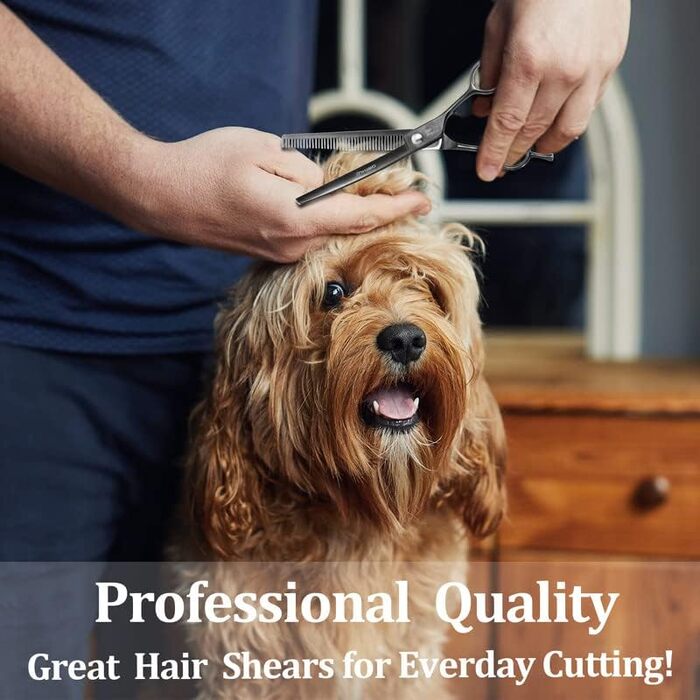 Професійна вигнута ножиця для грумінгу собак, гострі леза, універсальна ножиця, ножиці для догляду за собаками, японська сталь 440C, плавне різання, чорний, 17,8 см
