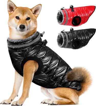 Звуковий зимовий теплий куртка для собак, чорний, розмір M: флісова комір, подвійний блискавка, відбивачі