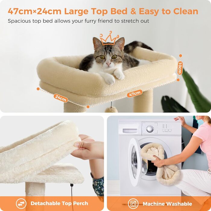 Кігтеточка PETEPELA 143 см з знімним подушкою, кігтеточними стовпчиками, двоповерховим будиночком для котів – велика, для великих котів, зелена (бежева)