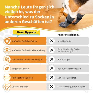 Шкарпетки для собак, 2 пари, протиковзкі, з м'яким захистом подушечок, з надійним застібкою, для дому (XS-2.0, сірий)