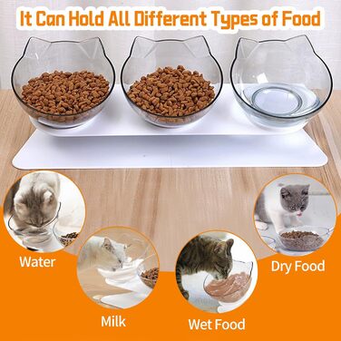 Набір з 3 прозорих мисок для котячого корму з підставкою, ложкою, антиблювотні, підняті миски для котів, цуценят, корму та води, пластикові миски для тварин