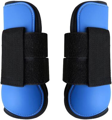 Гетри для коней Merauno® 4 шт. Комплект гетрів для передніх та задніх ніг з жорсткою оболонкою та клямками для жінок та чоловіків. Міцні, еластичні чоботи для сухожиль, класичні (L, синій)