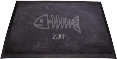 Килимок для корму з мотивом лап для собак з можливістю персоналізації імені | Миючий | (Рибка)