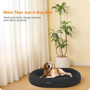 Кругле ліжко для собак великих порід, котяче ліжко, зручне, миється, кошик для собак, донат, ліжко для собак, знімний, антиковзкий килимок, Ø 100 см, темно-сірий, 100 x 100 x 20 см
