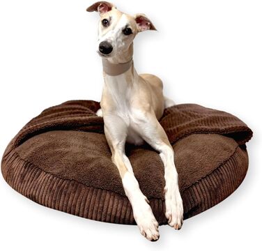 Ліжко для собак 4L Textil Vigo з капюшоном, печеринка для собак, ковдра, корзина для собак, спальний мішок для собак, корзинка для собак, матеріал: Cord, середні породи собак, з ковдрою (Темно-коричневий, L 90 x B 90 x H 12 см)
