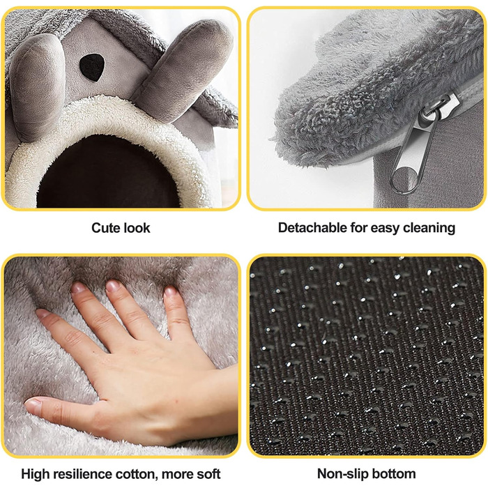 Кіжачий домик Galatée: тепле та затишне ліжко-іглу для котів, з антиковзким дном (M, сірий котик)