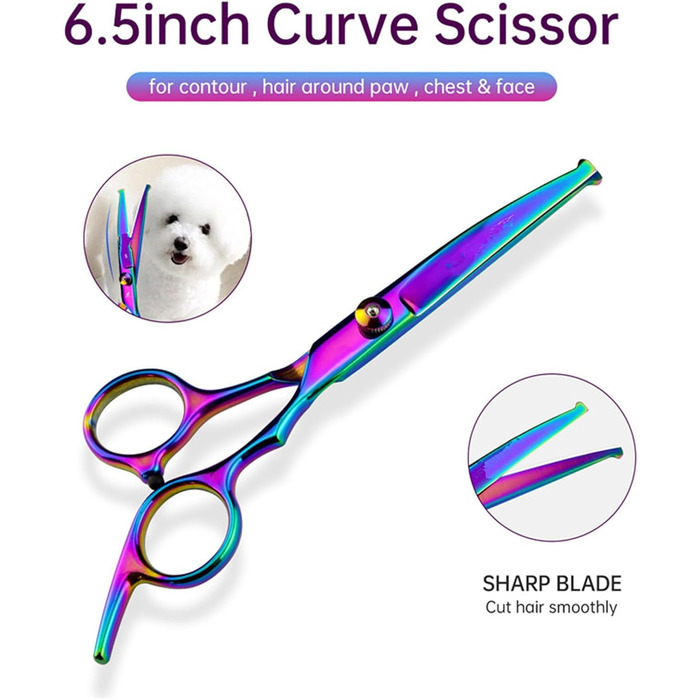Набір ножиць для грумінгу собак 6-в-1: прямі, зігнуті, для стрижки та розрідження шерсті
