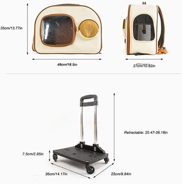 Транспортна переноска для котів та собак на колесах, переноска для тварин, переноска на колесах, знімний відсік, переноска-візок для подорожей та піших прогулянок