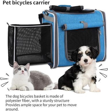 Корзина для собак на велосипед, 36x26x31 см, поліестер, вентиляція, регульована, з 4 дверцятами та плечовим ременем